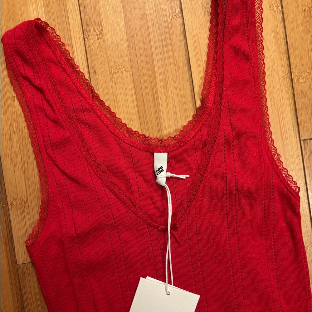 The Scoop Tank in Cherry Red Pointelle
